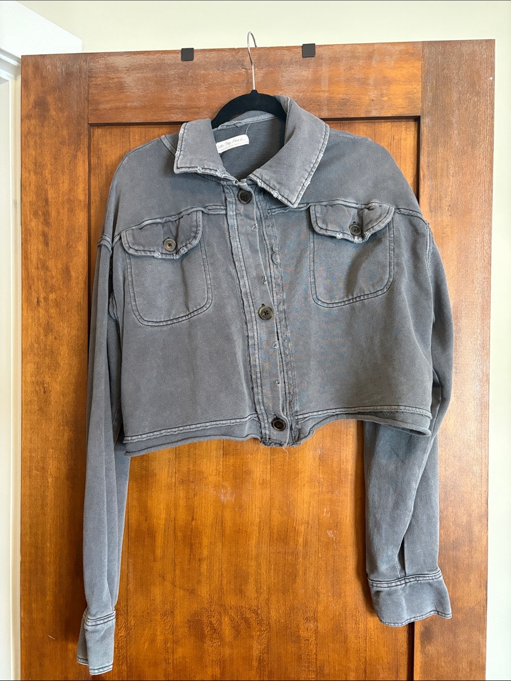 We The Free Washed Gray Cropped Button-Up Shacket